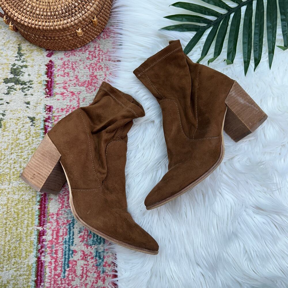 Steve Madden Neutral Brown Faux Suede Heeled Sock Ankle Boots Booties 9.5